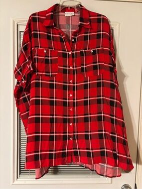 First Love Red and Black Plaid Button-Up Shirt